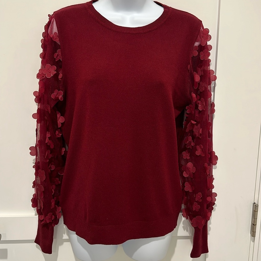 SIONI MILANO SWEATER WITH EMBELLISHMENTS ON THE SLEEVES MEDIUM CRIMSON WINE